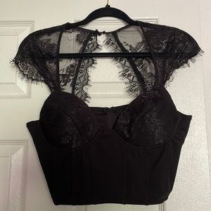 Black lace cropped top
